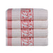 Athens Cotton Greek Scroll and Floral 4 Piece Assorted Bath Towel Set - Ivory-Coral