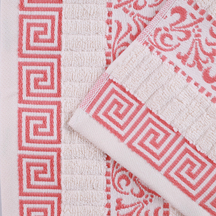 Athens Cotton Greek Scroll and Floral 6-Piece Assorted Towel Set - Ivory-Coral