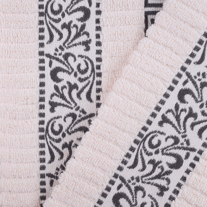 Athens Cotton Greek Scroll and Floral 3-Piece Assorted Towel Set  - Ivory-Gray