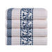 Athens Cotton Greek Scroll and Floral 4 Piece Assorted Bath Towel Set - Ivory-NavyBlue