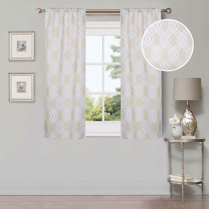 Ribbon Trellis Washable Room Darkening Blackout Curtain Panel Set