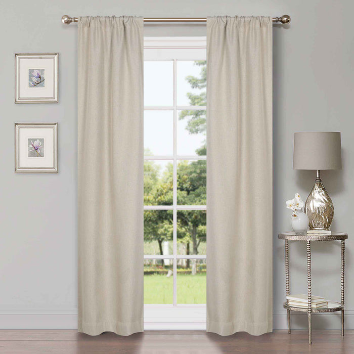 Linen Washable Room Darkening Blackout Curtains, Set of 2 Panels