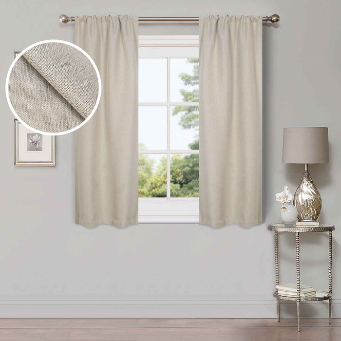 Linen Washable Room Darkening Blackout Curtains, Set of 2 Panels