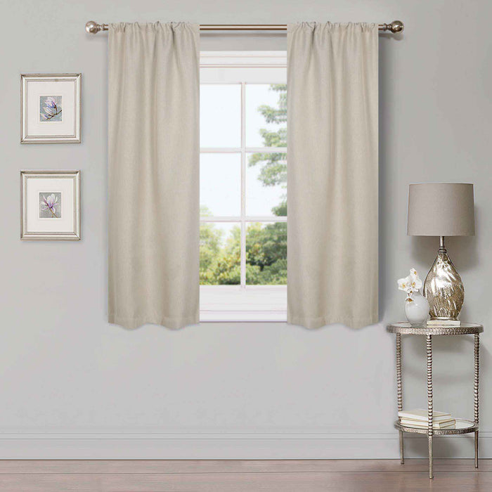 Linen Washable Room Darkening Blackout Curtains, Set of 2 Panels