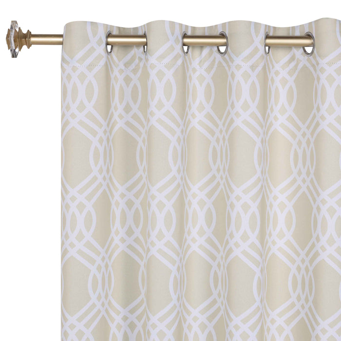 Ribbon Trellis Washable Room Darkening Blackout Curtain Panel Set