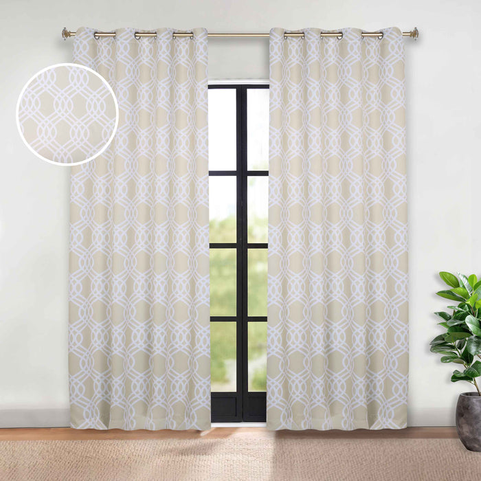 Ribbon Trellis Washable Room Darkening Blackout Curtain Panel Set