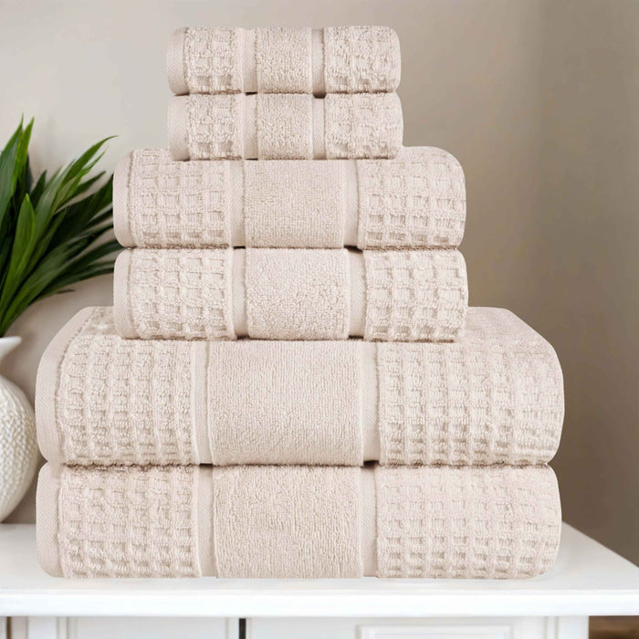 Zero Twist Cotton Waffle Honeycomb Soft Absorbent 6-Piece Towel Set