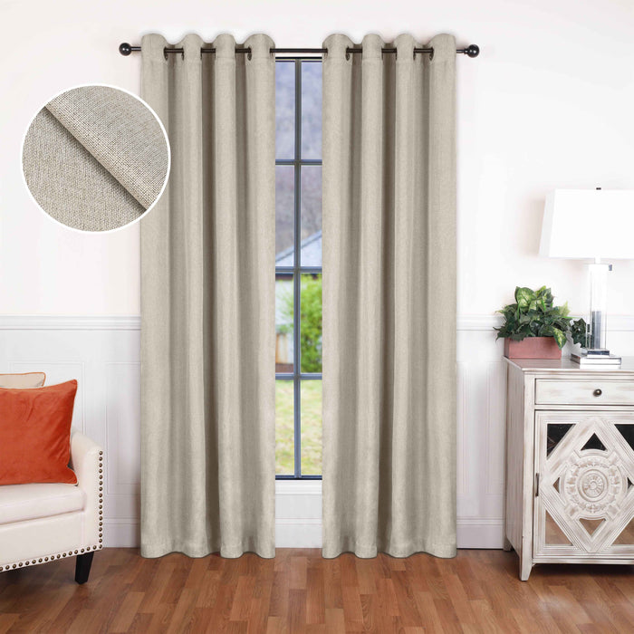 Linen Washable Room Darkening Blackout Curtains, Set of 2 Panels