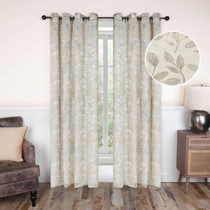 Leaves Machine Washable Room Darkening Blackout Curtains - Ivory