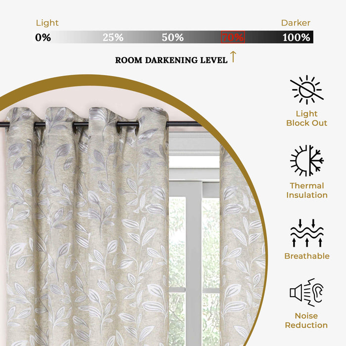 Leaves Machine Washable Room Darkening Blackout Curtains - Ivory