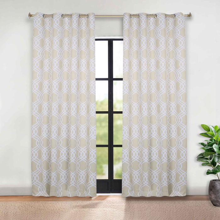 Ribbon Trellis Washable Room Darkening Blackout Curtain Panel Set