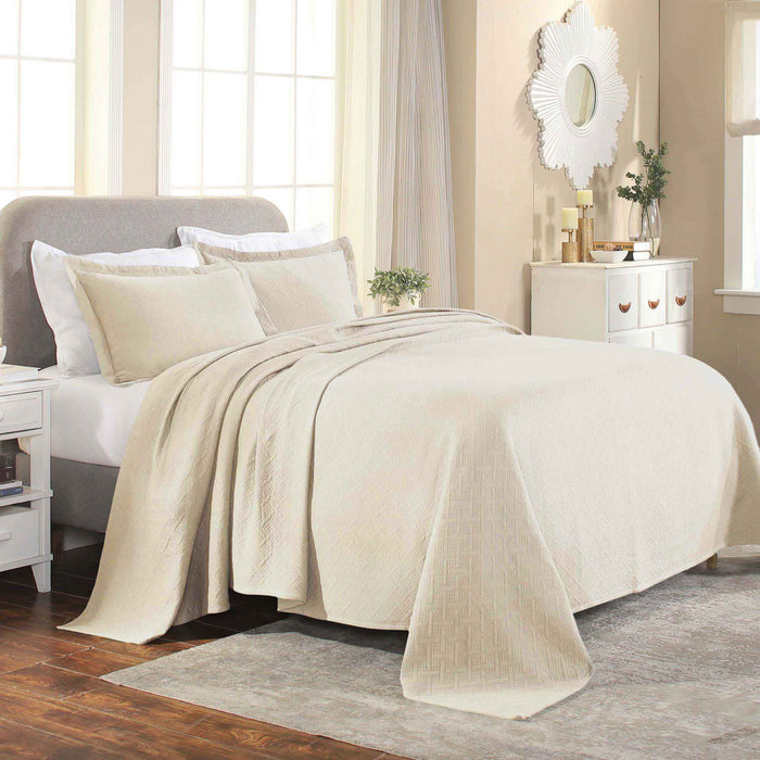 Basket Weave Matelasse Cotton Bedspread Set - Ivory