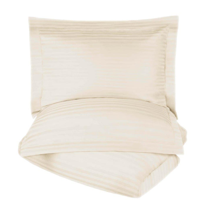 Egyptian Cotton 600 Thread Count Striped Duvet Cover Set - Ivory