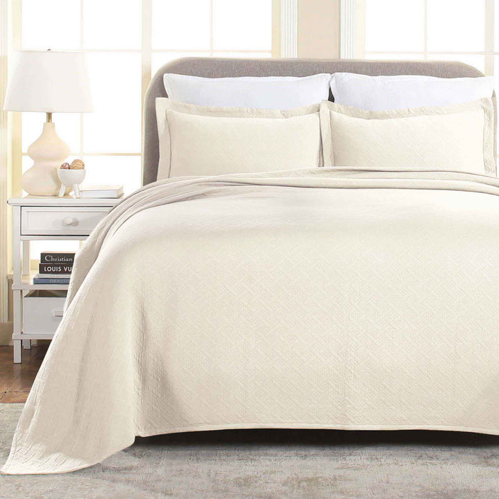 Basket Weave Matelasse Cotton Bedspread Set - Ivory