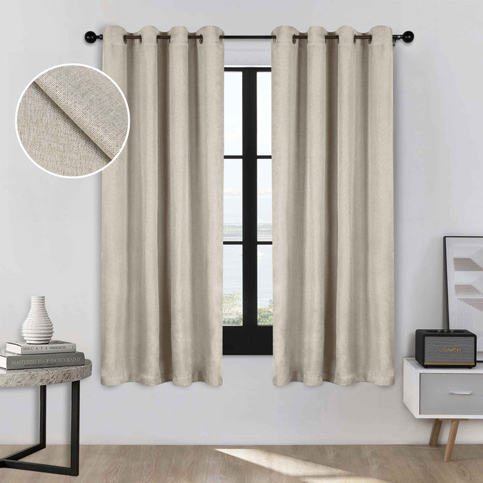 Linen Washable Room Darkening Blackout Curtains, Set of 2 Panels