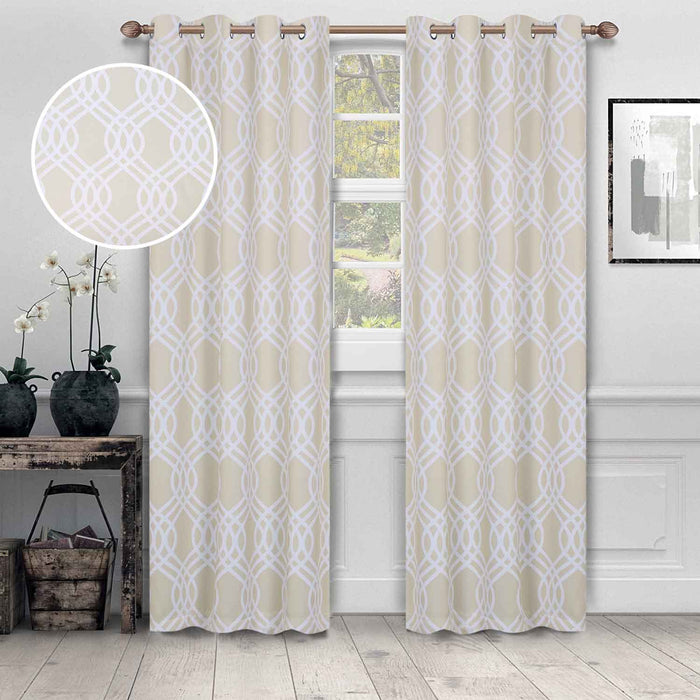 Ribbon Trellis Washable Room Darkening Blackout Curtain Panel Set