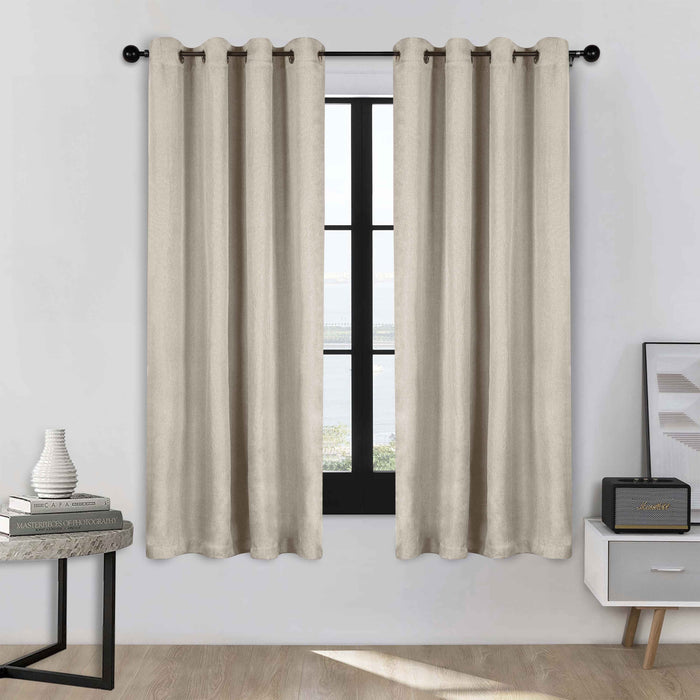 Linen Washable Room Darkening Blackout Curtains, Set of 2 Panels