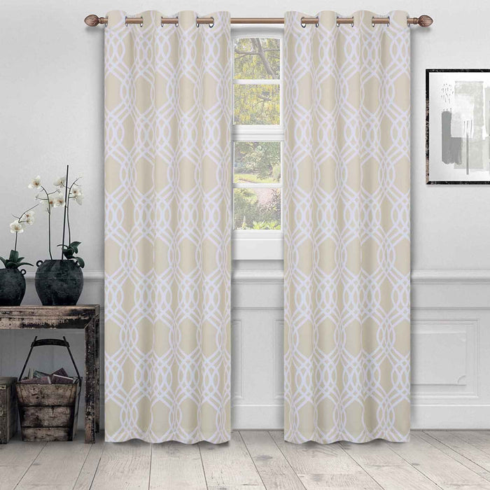 Ribbon Trellis Washable Room Darkening Blackout Curtain Panel Set