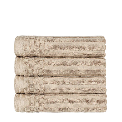 Cotton Ribbed Textured Highly Absorbent 4 Piece Hand Towel Set - Ivory