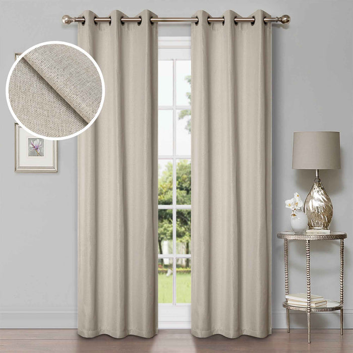 Linen Washable Room Darkening Blackout Curtains, Set of 2 Panels