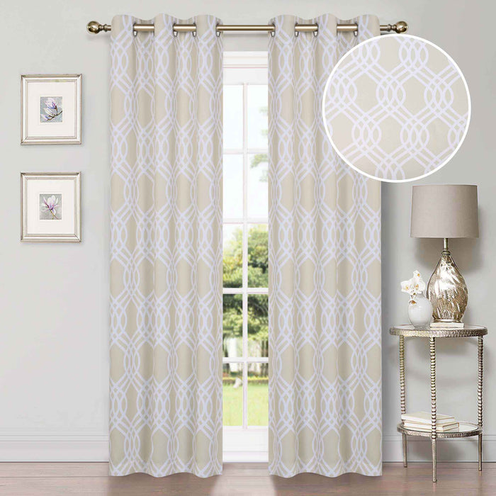 Ribbon Trellis Washable Room Darkening Blackout Curtain Panel Set