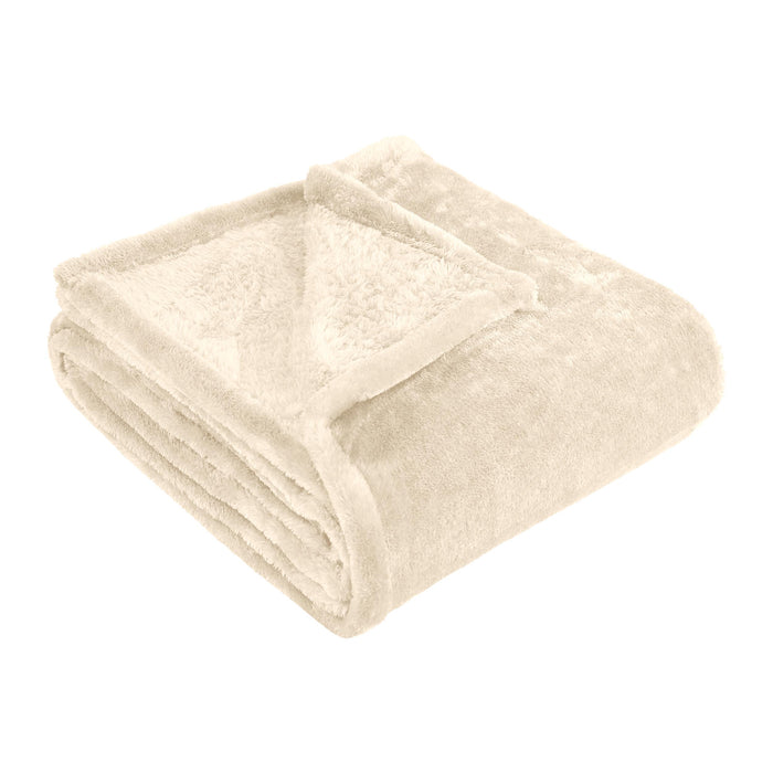 Classic Solid Fleece Plush Medium Weight Fluffy Soft Blanket - Ivory