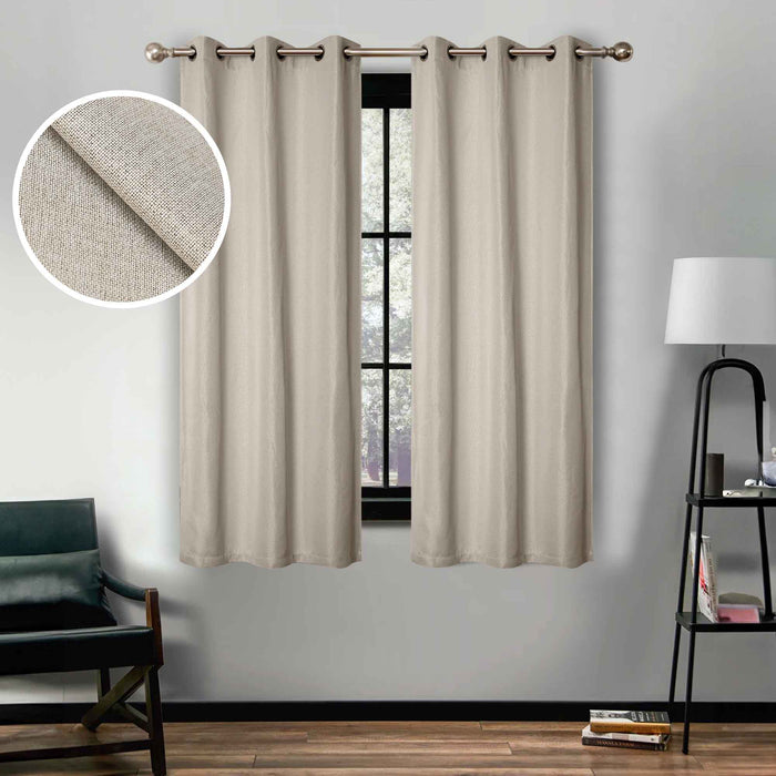 Linen Washable Room Darkening Blackout Curtains, Set of 2 Panels