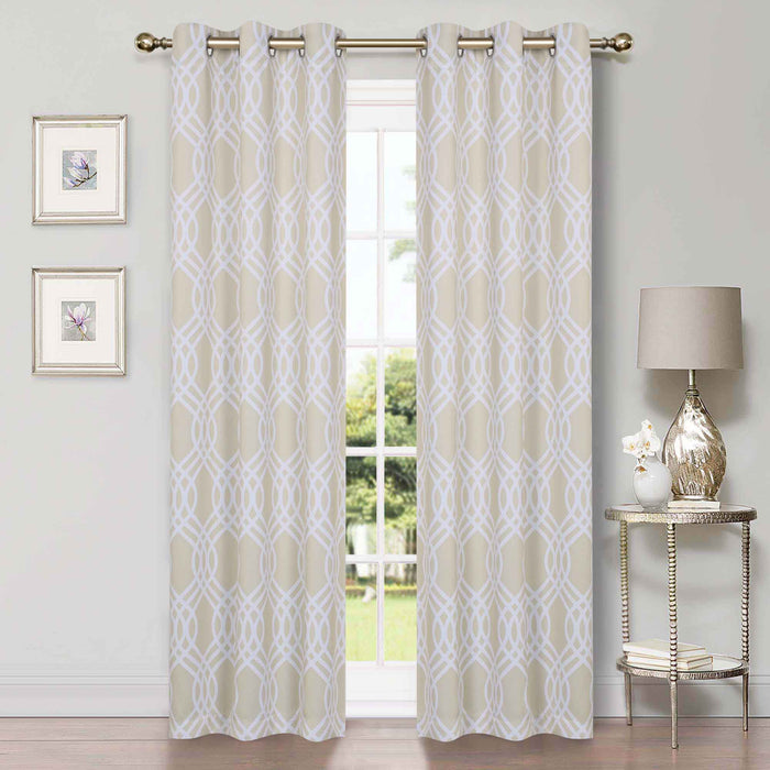 Ribbon Trellis Washable Room Darkening Blackout Curtain Panel Set