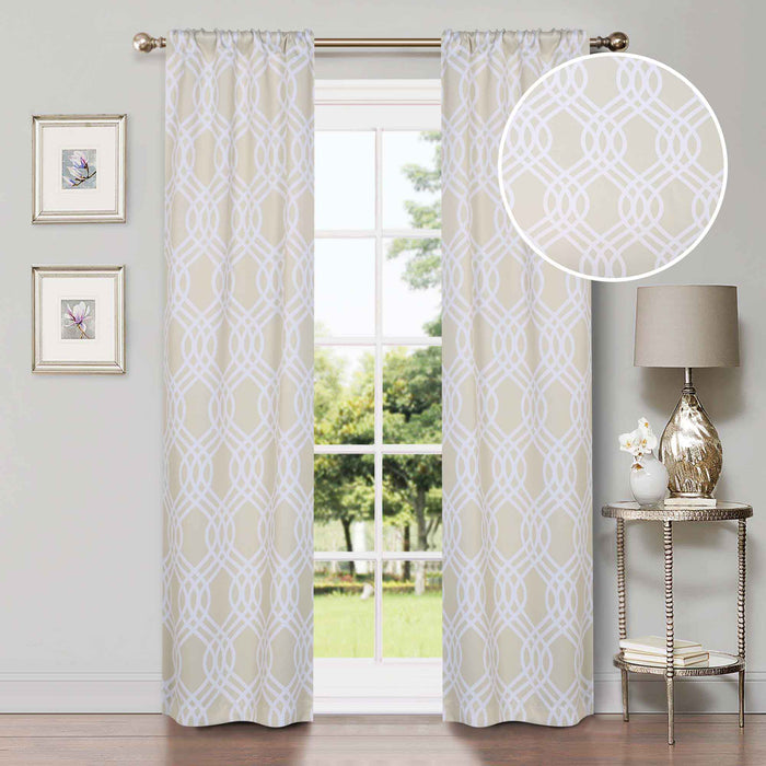 Ribbon Trellis Washable Room Darkening Blackout Curtain Panel Set