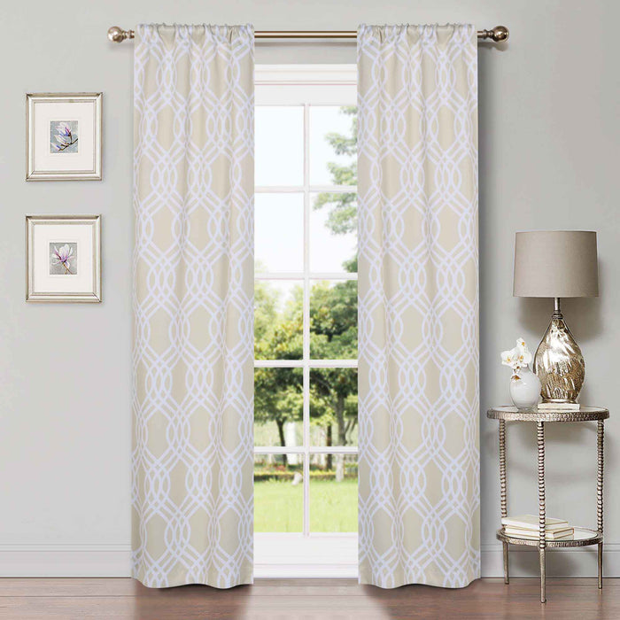 Ribbon Trellis Washable Room Darkening Blackout Curtain Panel Set