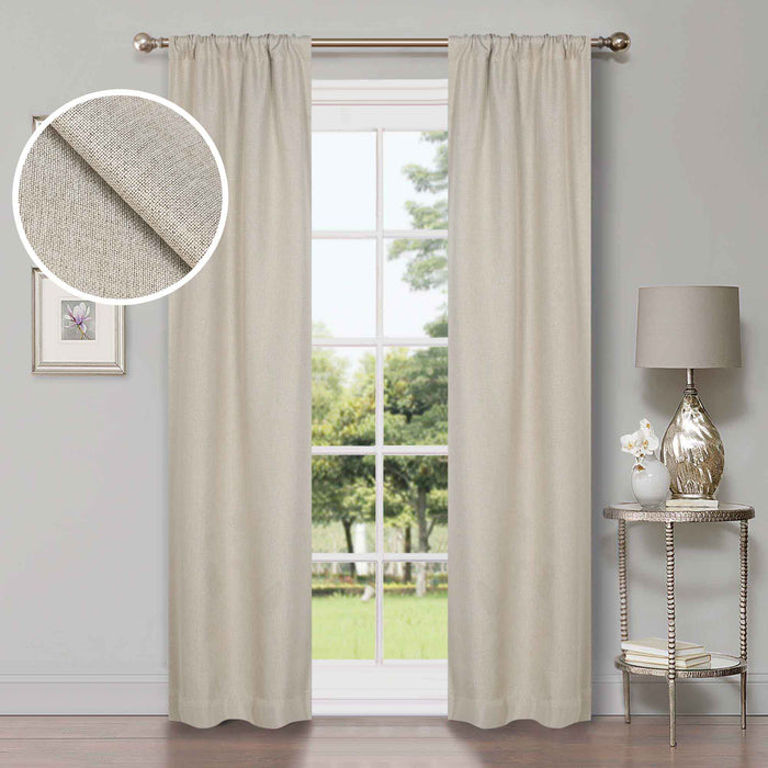 Linen Washable Room Darkening Blackout Curtains, Set of 2 Panels