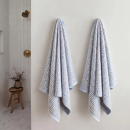 BNM Jasper Cotton Geometric Jacquard Plush Bath Towel Set 2-Piece