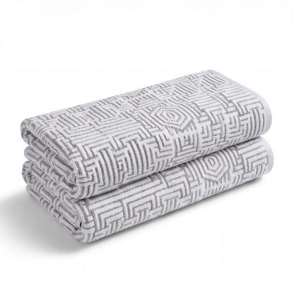 BNM Jasper Cotton Geometric Jacquard Plush Bath Towel Set 2-Piece