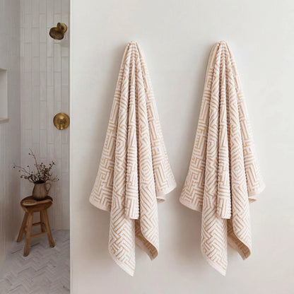 BNM Jasper Cotton Geometric Jacquard Plush Bath Towel Set 2-Piece