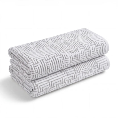 BNM Jasper Cotton Geometric Jacquard Plush Bath Towel Set 2-Piece