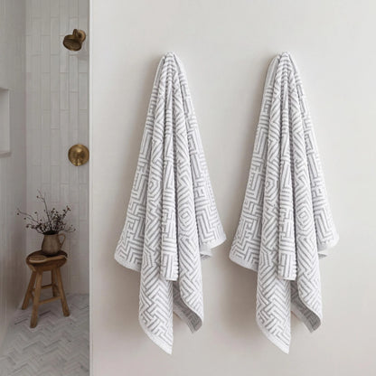 BNM Jasper Cotton Geometric Jacquard Plush Bath Towel Set 2-Piece