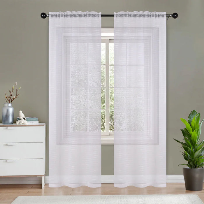 Jackson Striped Sheer Window Curtain Panels, Set of 2 - White