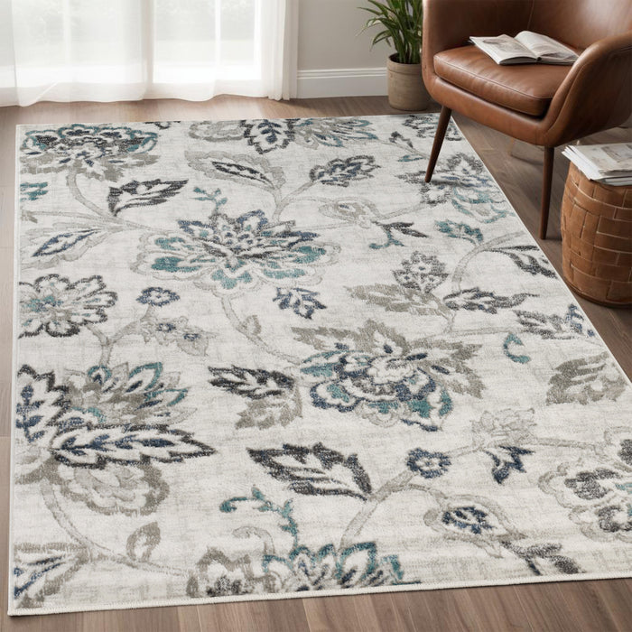 Jacobean Floral Modern Farmhouse Indoor Area Rug or Runner Rug - DeepRoyal