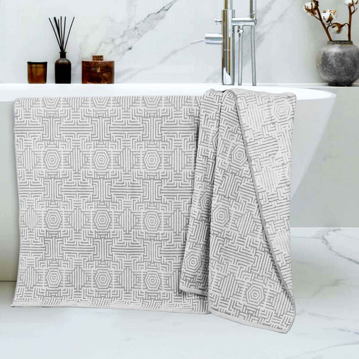 Cotton Modern Geometric Jacquard Plush Absorbent Bath Sheet Set of 2 - Charcoal