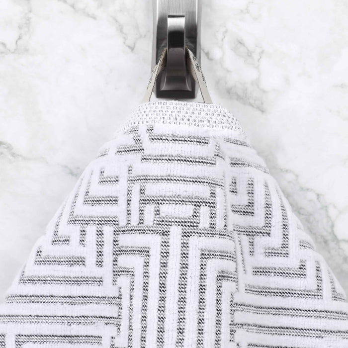 Cotton Modern Geometric Jacquard Plush Absorbent 3 Piece Towel Set - Charcoal