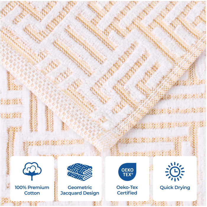 Cotton Modern Geometric Jacquard Plush Absorbent 6 Piece Towel Set - Gold