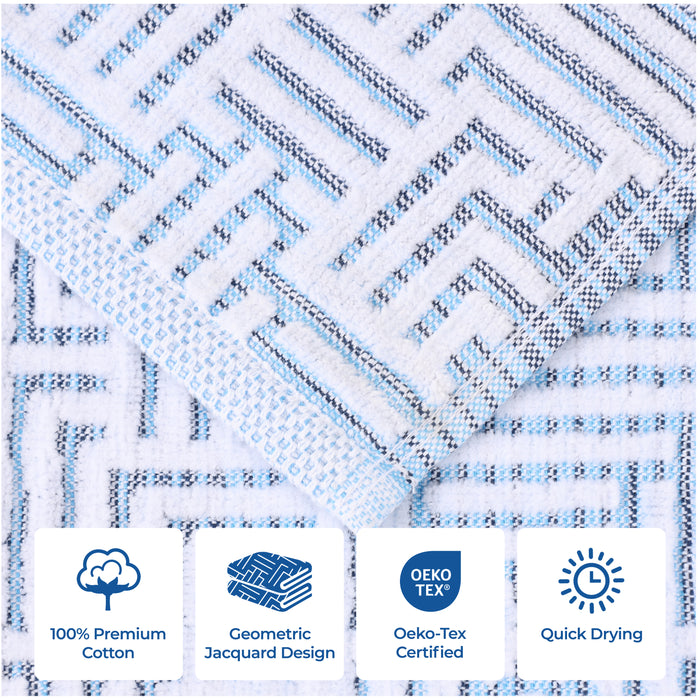 Cotton Modern Geometric Jacquard Plush Absorbent 9 Piece Towel Set - Blue