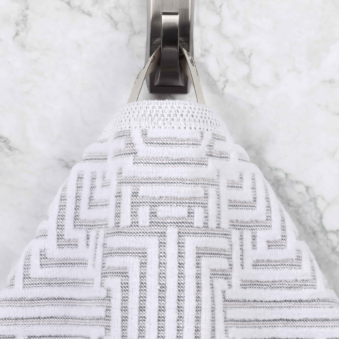 Cotton Modern Geometric Jacquard Plush Absorbent 9 Piece Towel Set - Platinum