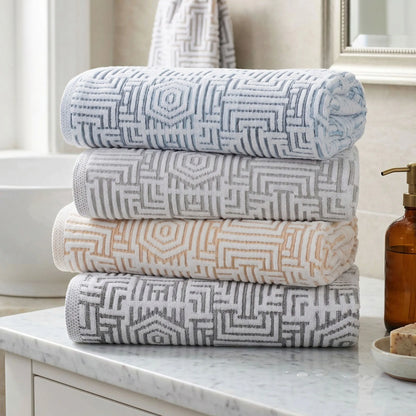 BNM Jasper Cotton Geometric Jacquard Plush Bath Towel Set 2-Piece