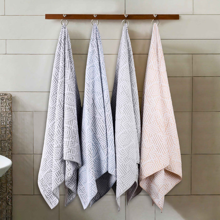 Cotton Modern Geometric Jacquard Plush Absorbent 6 Piece Towel Set 