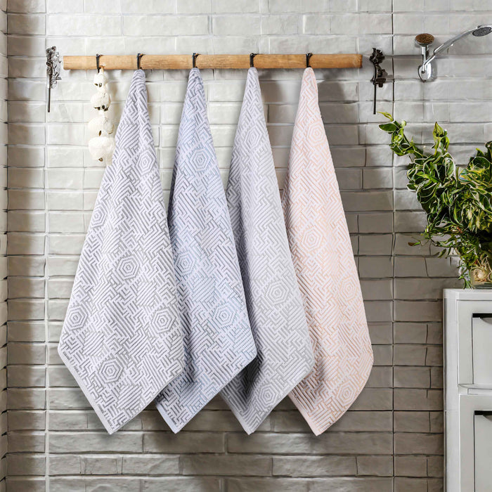 Cotton Modern Geometric Jacquard Plush Absorbent Hand Towel Set of 6 