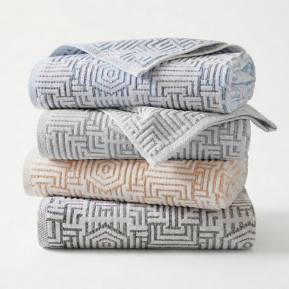 BNM Jasper Cotton Geometric Jacquard Plush Bath Towel Set 2-Piece