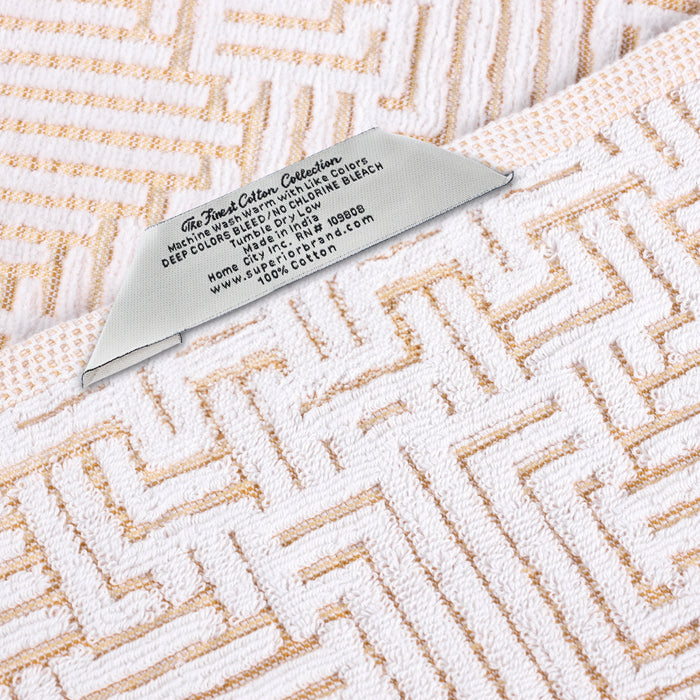 Cotton Modern Geometric Jacquard Plush Absorbent 3 Piece Towel Set - Gold