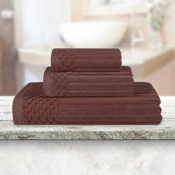 Soho Ribbed Textured Cotton Ultra-Absorbent 3-Piece Assorted Towel Set - Java