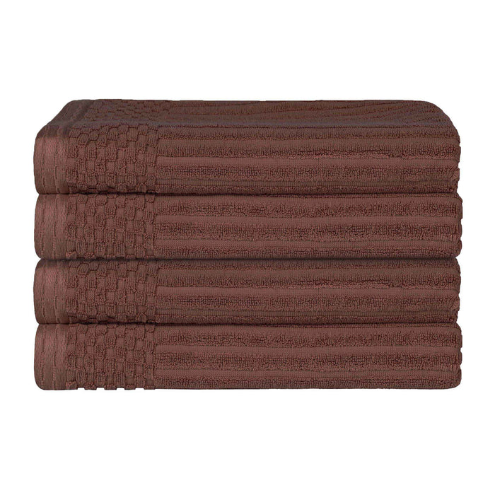 Soho Ribbed Textured Cotton Ultra-Absorbent Bath Towel Set of 4 - Java